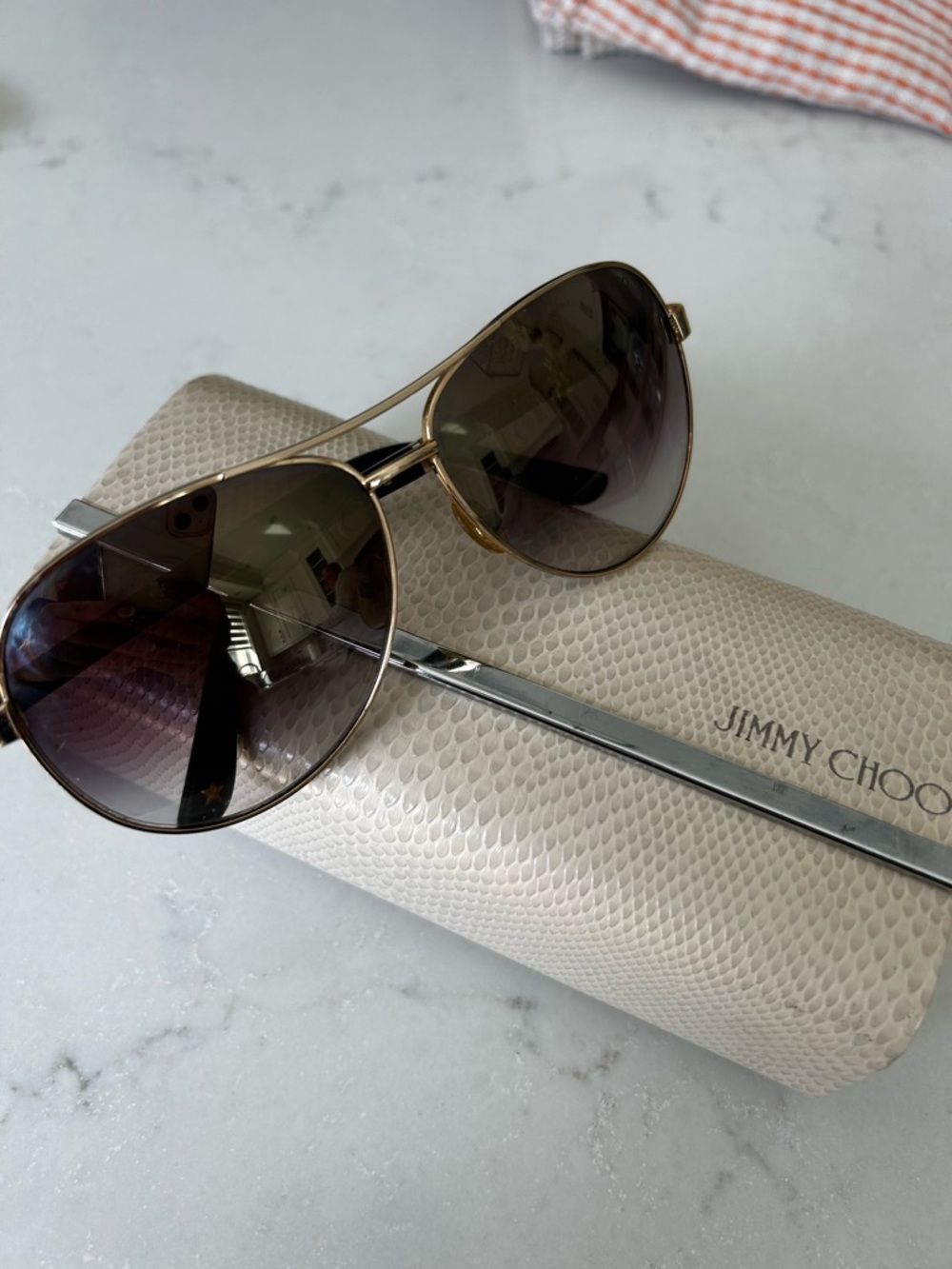 Jimmy Choo Gold Aviator Sunglasses with Brown Gradient Lenses